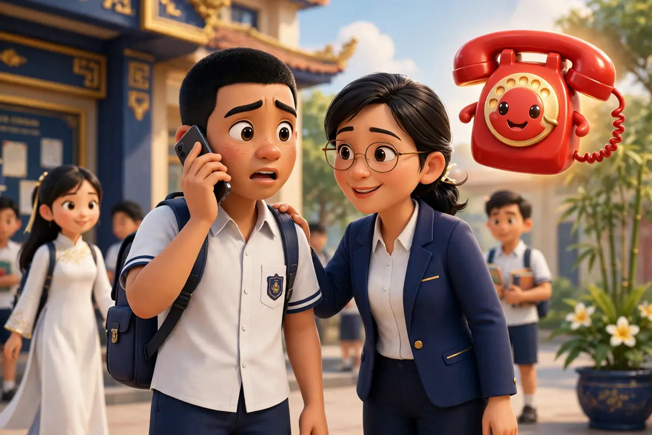 Học sinh gọi điện nhờ hỗ trợ, thầy cô ở bên cạnh động viên